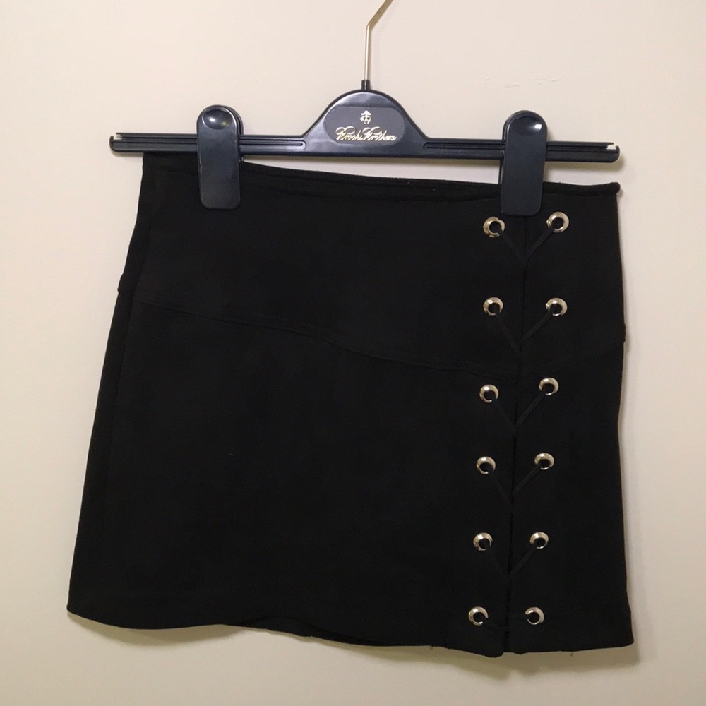 Black Suede Lace Up Mini Skirt